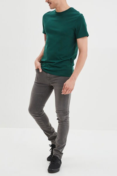 T-shirt droit en coton manches courtes vert fonc&eacute; homme