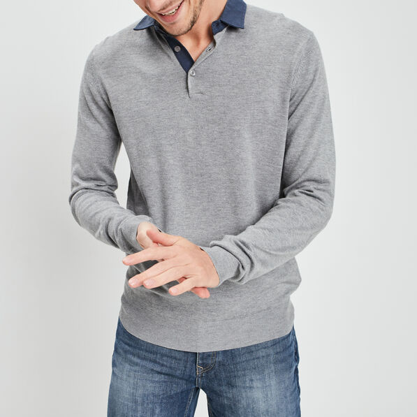pull avec col polo gris clair homme Pull avec col polo gris clair homme