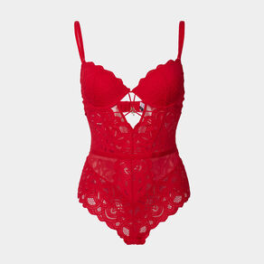 Body corbeille padded en dentelle rose framboise femme