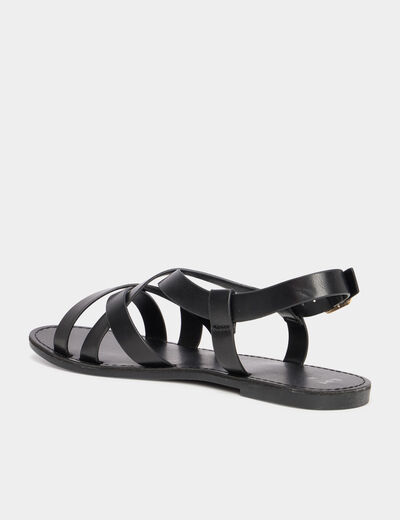 Sandales plates multibrides noir femme