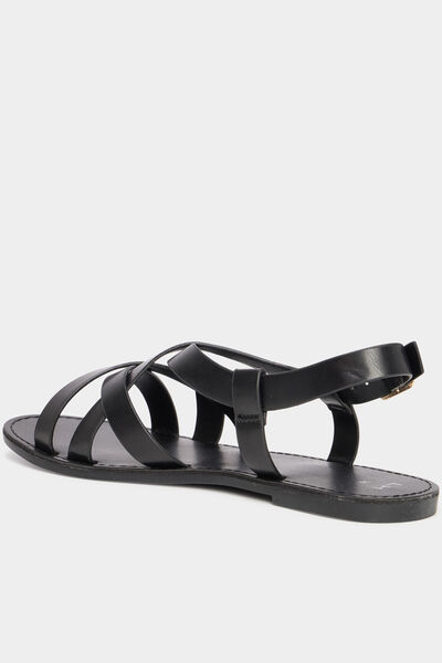 Sandales plates multibrides noir femme
