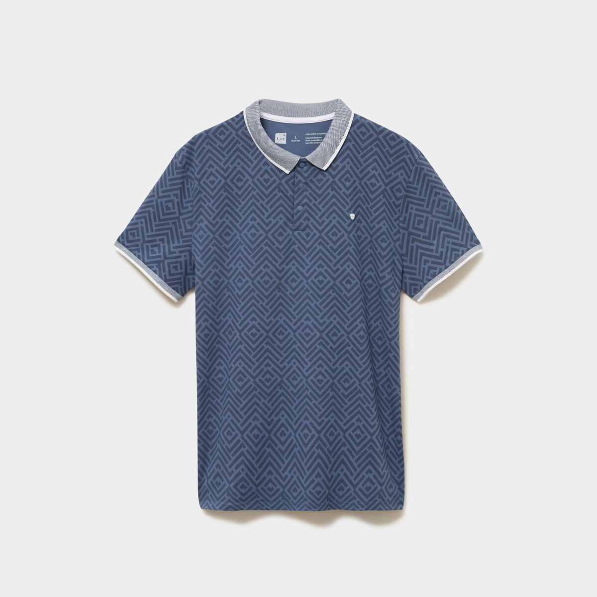 Polo slim manches courtes stretch bleu gris homme