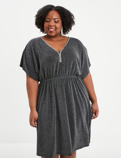 Robe évasée fils métallisés gris argent femme grande taille