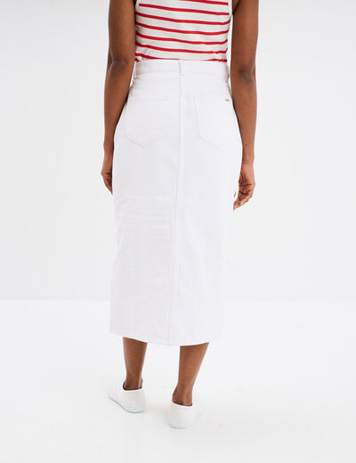 Jupe midi fendue en jean coton denim blanc femme