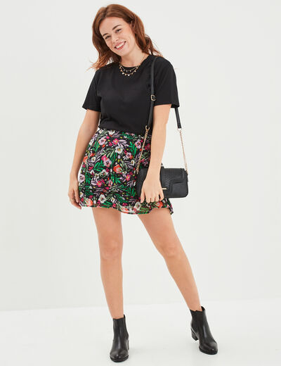 T-shirt col rond manches courtes coton noir femme