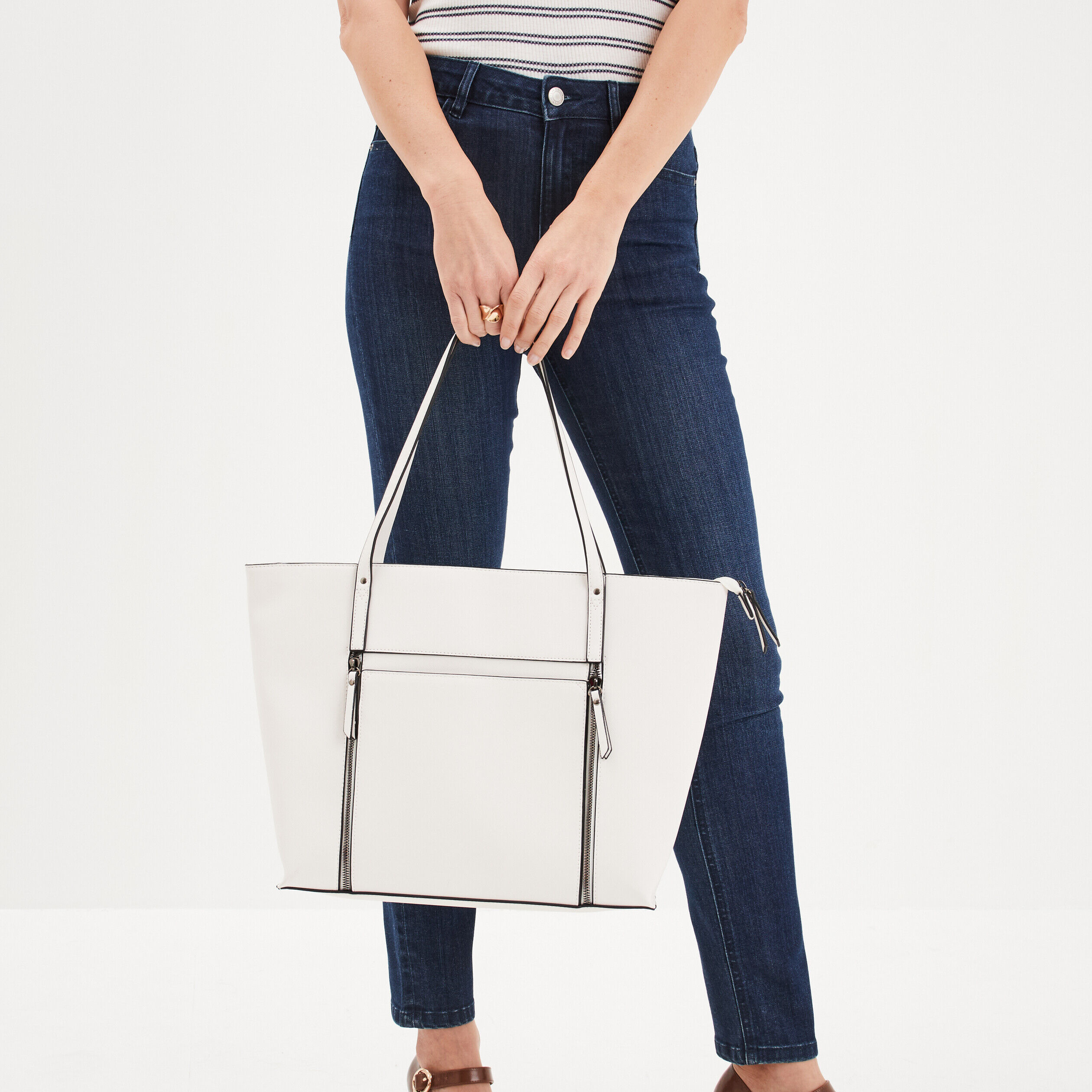 Sac cabas trapèze ivoire femme LH