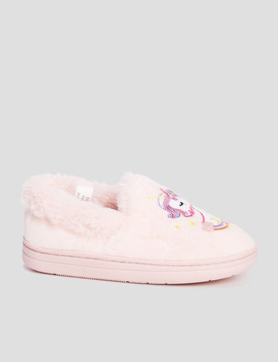Chaussons brodés fourrés rose fille