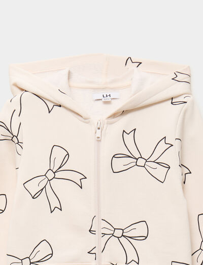Sweat zipp&eacute; &agrave; capuche beige fille