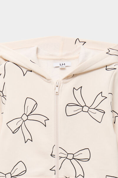 Sweat zipp&eacute; &agrave; capuche beige fille