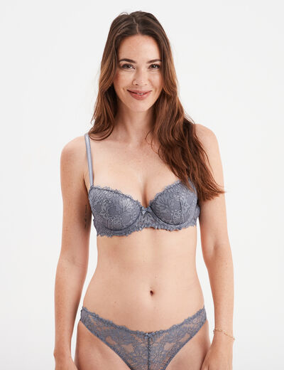 Soutien-gorge emboîtant paddé dentelle bleu gris femme