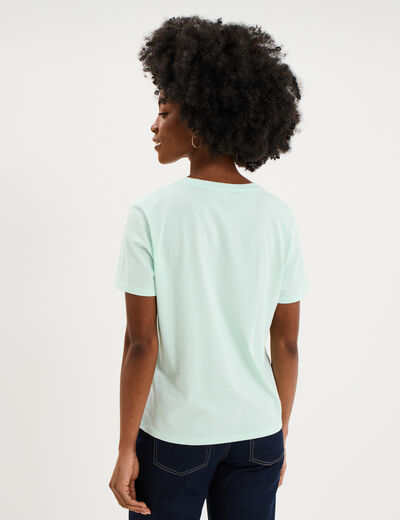 T-shirt col rond manches courtes coton vert clair femme