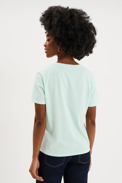 T-shirt col rond manches courtes coton vert clair femme