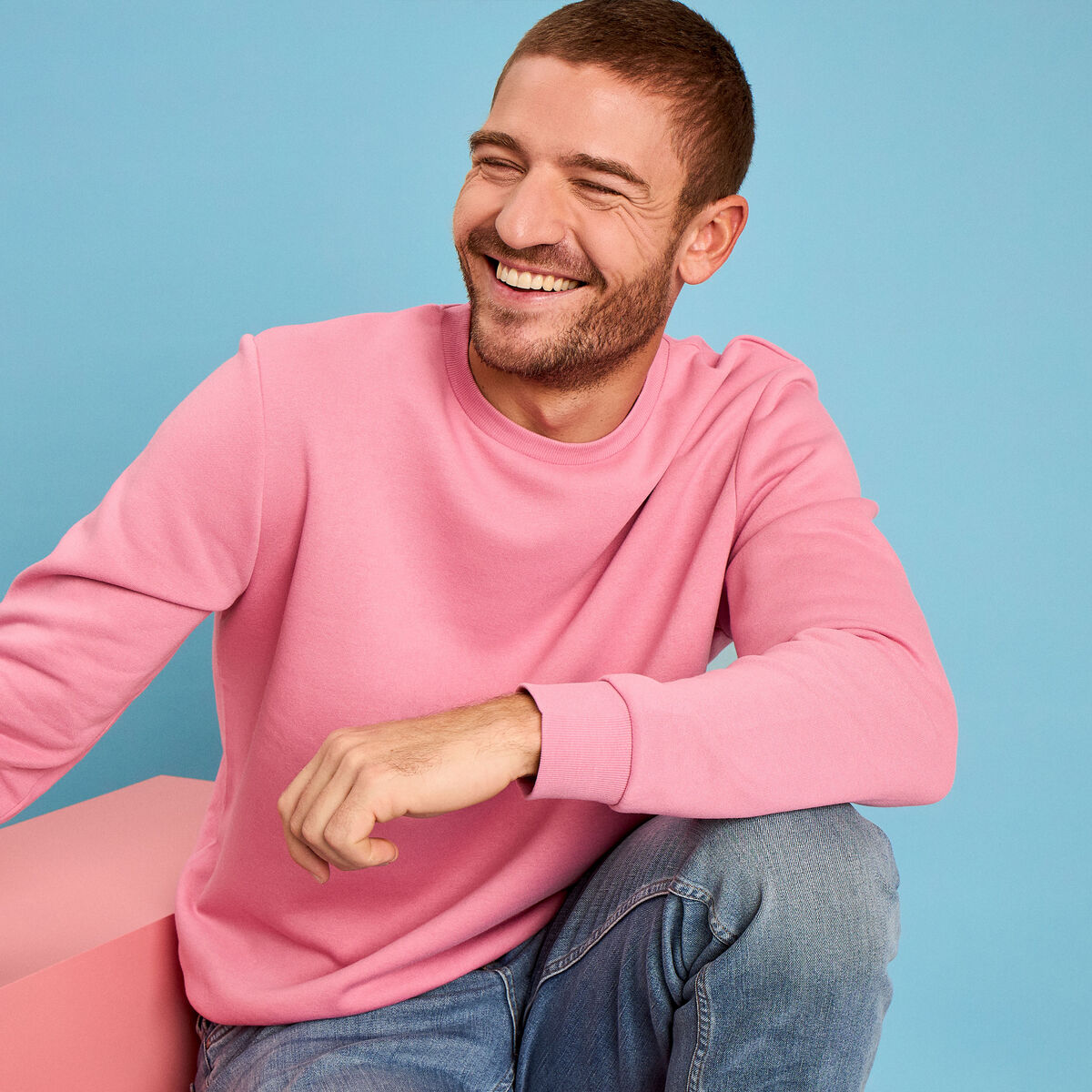 Sweat molleton col rond rose homme