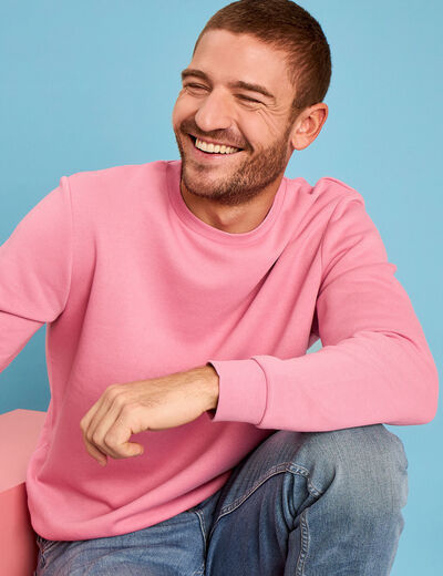 Sweat molleton col rond rose homme