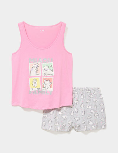 Ensemble pyjama short et d&eacute;bardeur rose femme