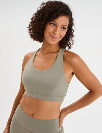Brassi&egrave;re de sport ajust&eacute;e dos nageur vert kaki femme