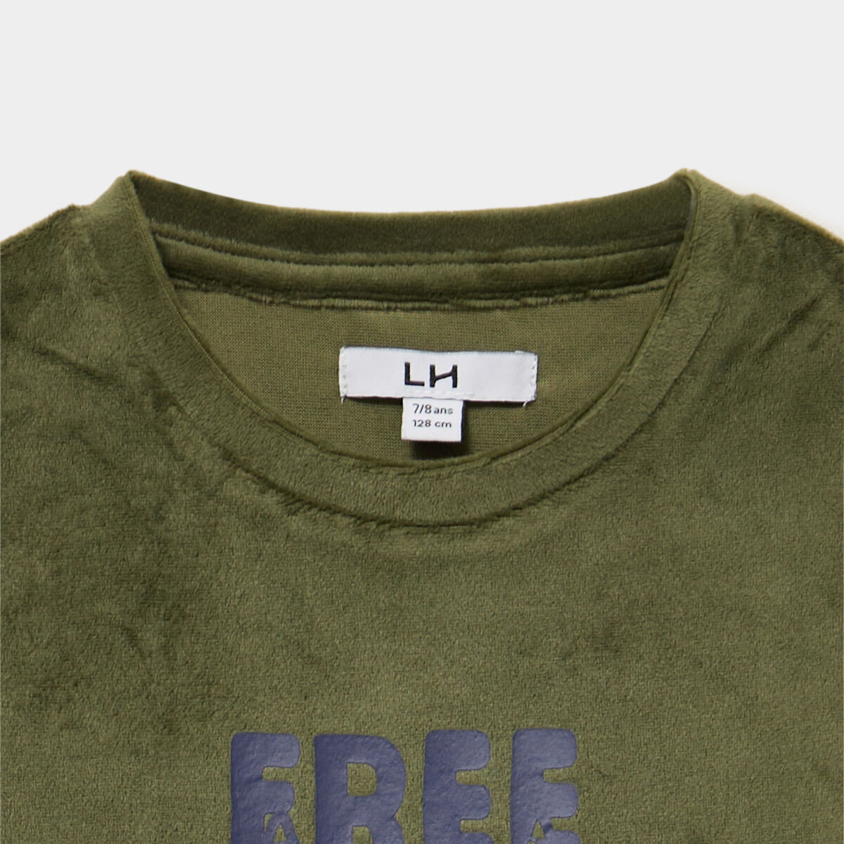 Ensemble pyjama t-shirt effet velours vert kaki gar&ccedil;on