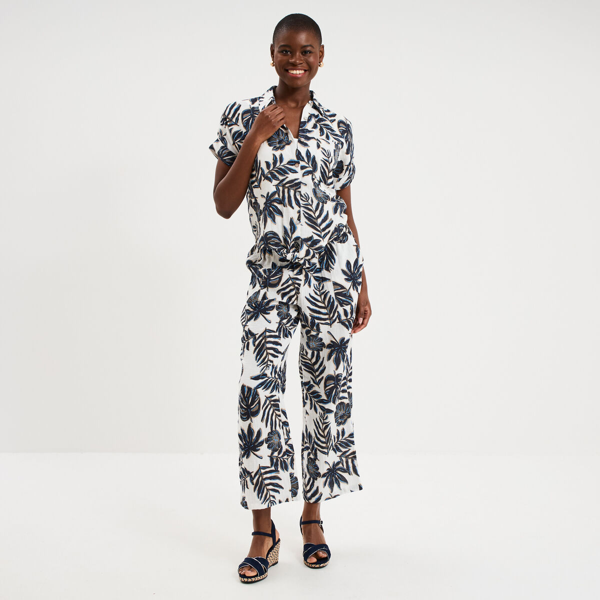Chemise nou&eacute;e manches courtes gaze coton ecru femme