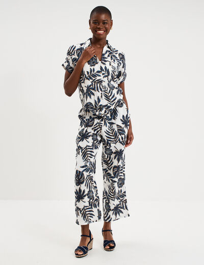 Chemise nou&eacute;e manches courtes gaze coton ecru femme