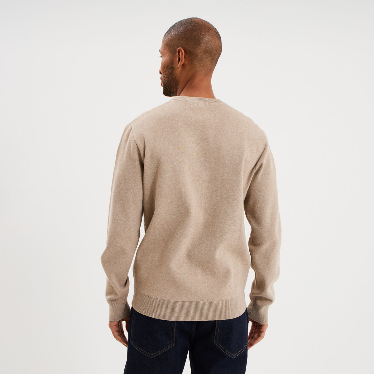 Pull col rond manches longues sable homme