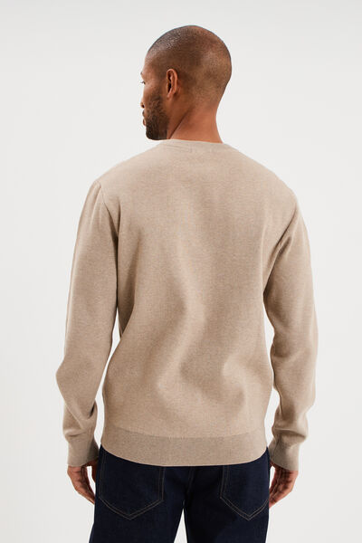 Pull col rond manches longues sable homme