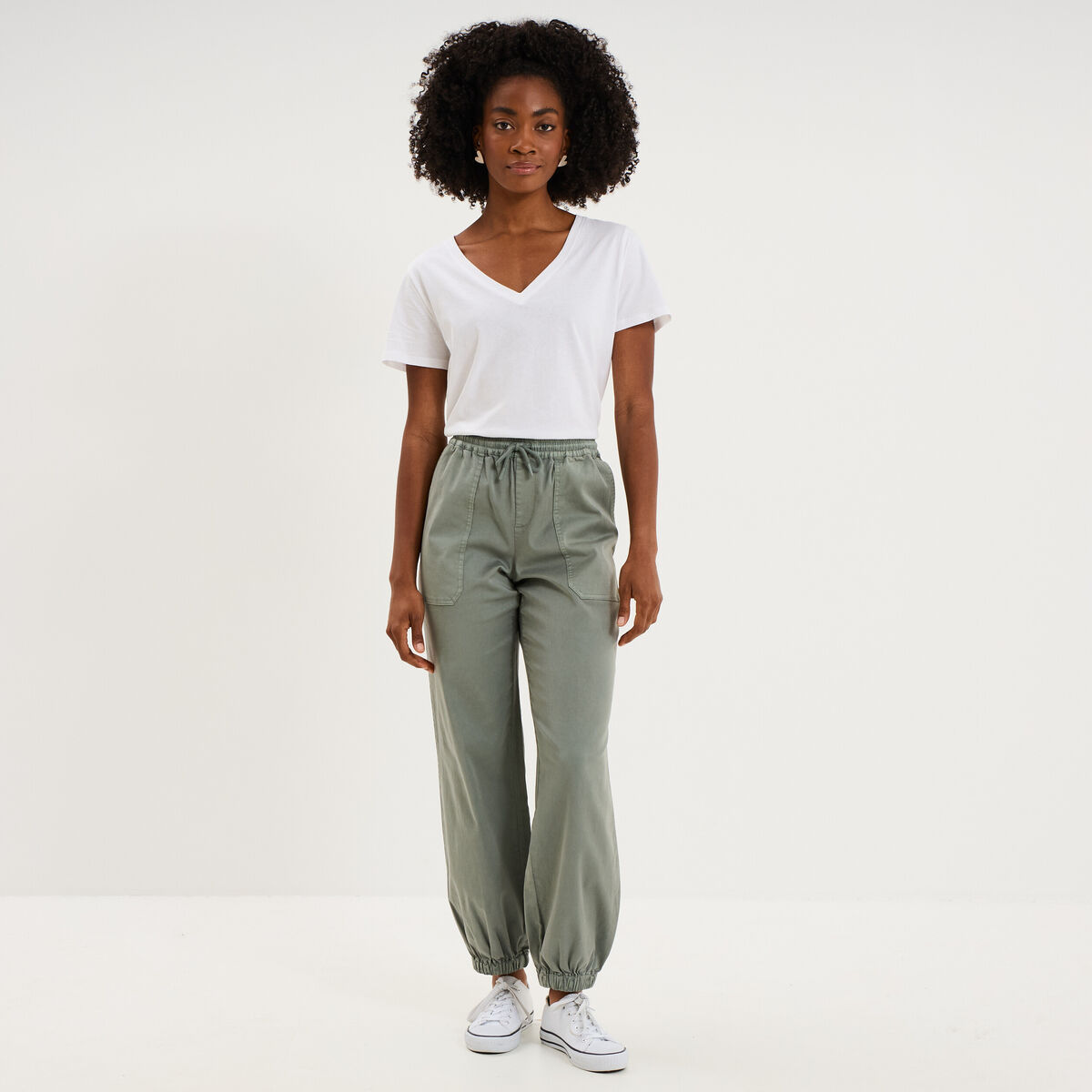 Pantalon molleton cargo droit cropped vert pastel femme