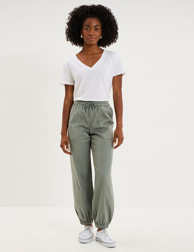 Pantalon molleton cargo droit cropped vert pastel femme