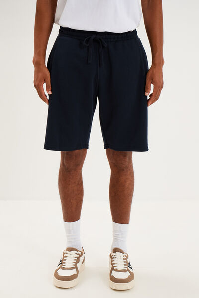 Short jogging molleton droit bleu marine homme
