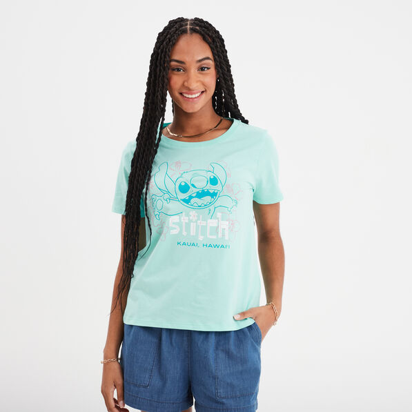 T-shirt col rond manches courtes Stitch vert turquoise femme