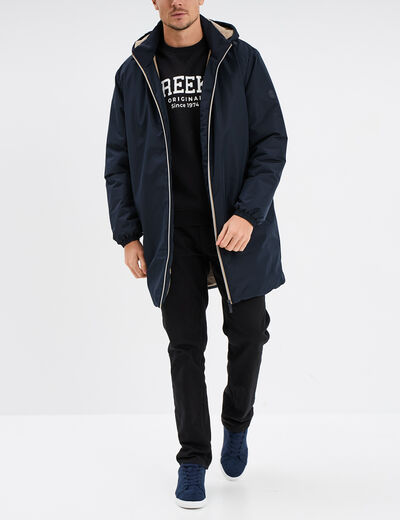 Parka déperlante doublée à capuche bleu foncé homme