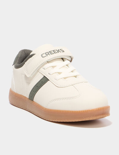 Tennis basses &agrave; scratchs simili cuir sable gar&ccedil;on