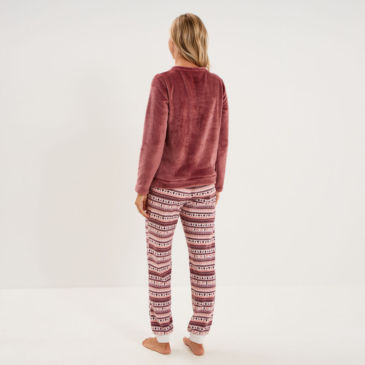 Ensemble pyjama pantalon effet velours rose framboise femme