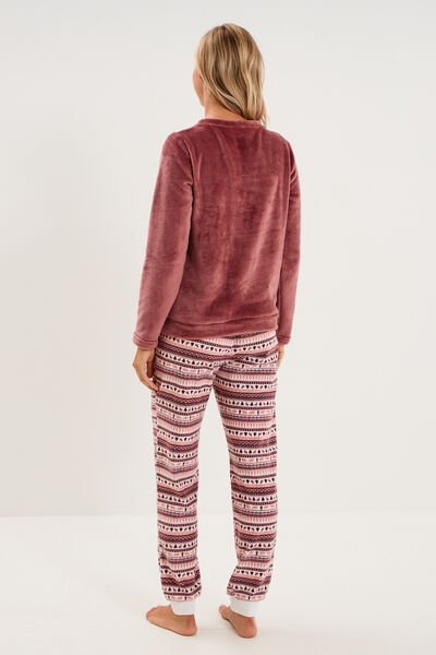 Ensemble pyjama pantalon effet velours rose framboise femme