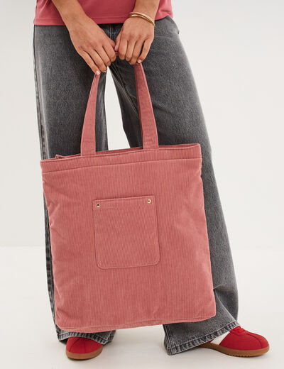 Sac tote bag zipp&eacute; effet velours vieux rose femme