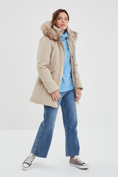 Pull col roulé droit manches longues bleu femme