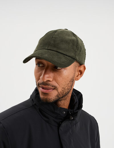 Casquette effet velours c&ocirc;tel&eacute; vert kaki homme