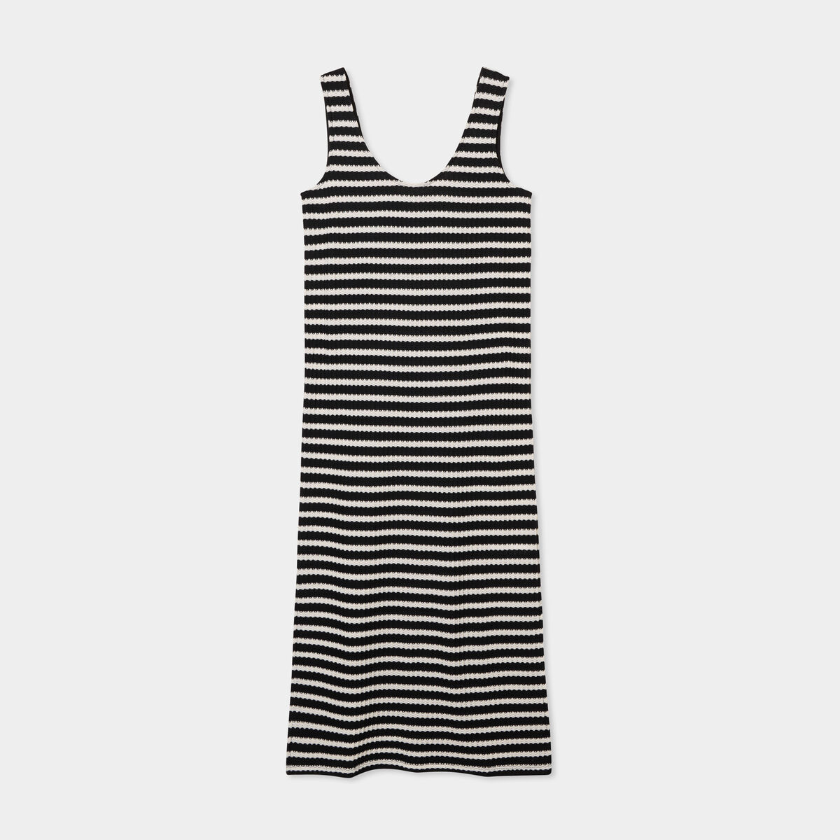 Robe longue en crochet bretelles larges noir femme
