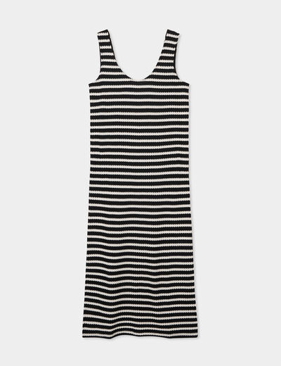 Robe longue en crochet bretelles larges noir femme