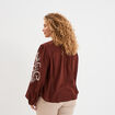 Blouse manches brodées col tunisien marron femme grande taille