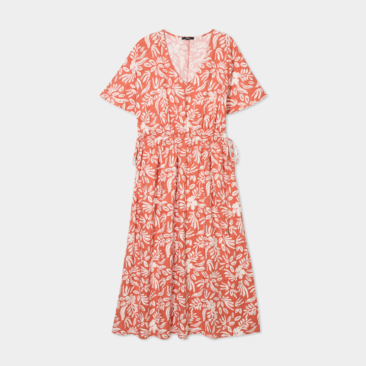 Robe midi cordons taille évasée terracotta femme