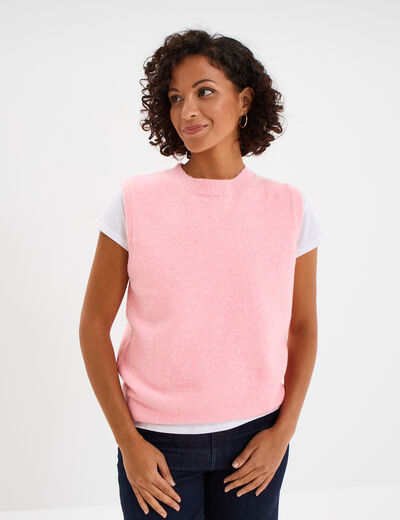 Pull sans manches col rond rose clair femme