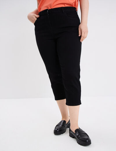 Pantalon capri skinny taille haute noir femme grande taille