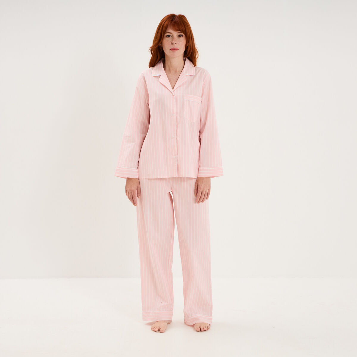 Ensemble pyjama chemise manches longues ecru femme