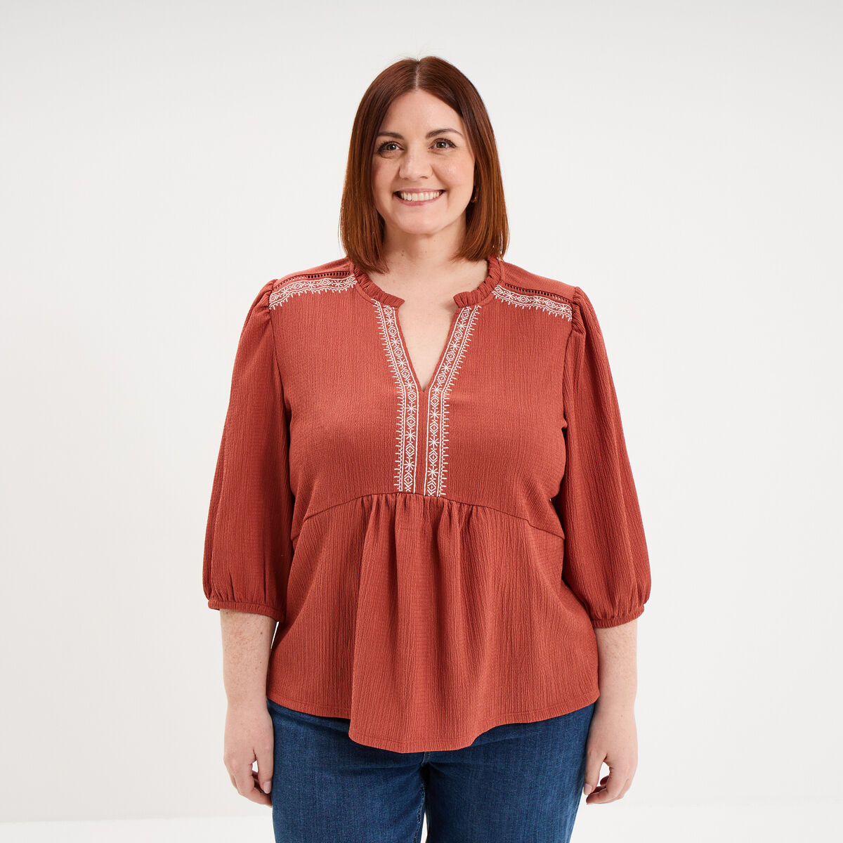 Blouse manches ballons 3/4 vieux rose femme grande taille