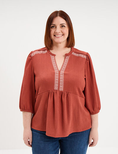 Blouse manches ballons 3/4 vieux rose femme grande taille