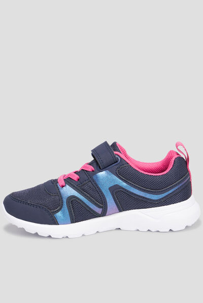 Baskets running à scratchs bleu marine fille