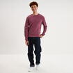 Pull en maille textur&eacute;e col rond mauve homme