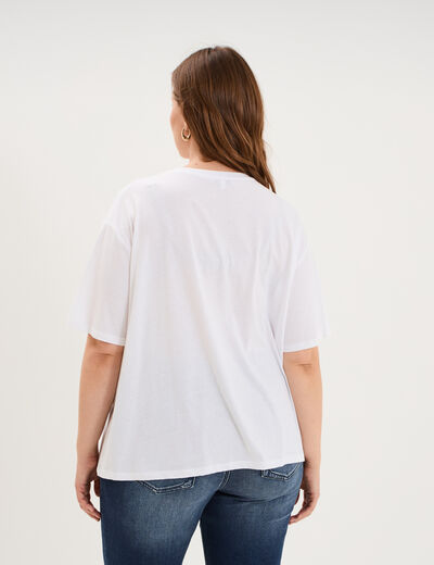 T-shirt col rond manches courtes coton blanc femme grande taille