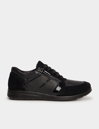 Tennis pied large en cuir Confortissimo noir femme