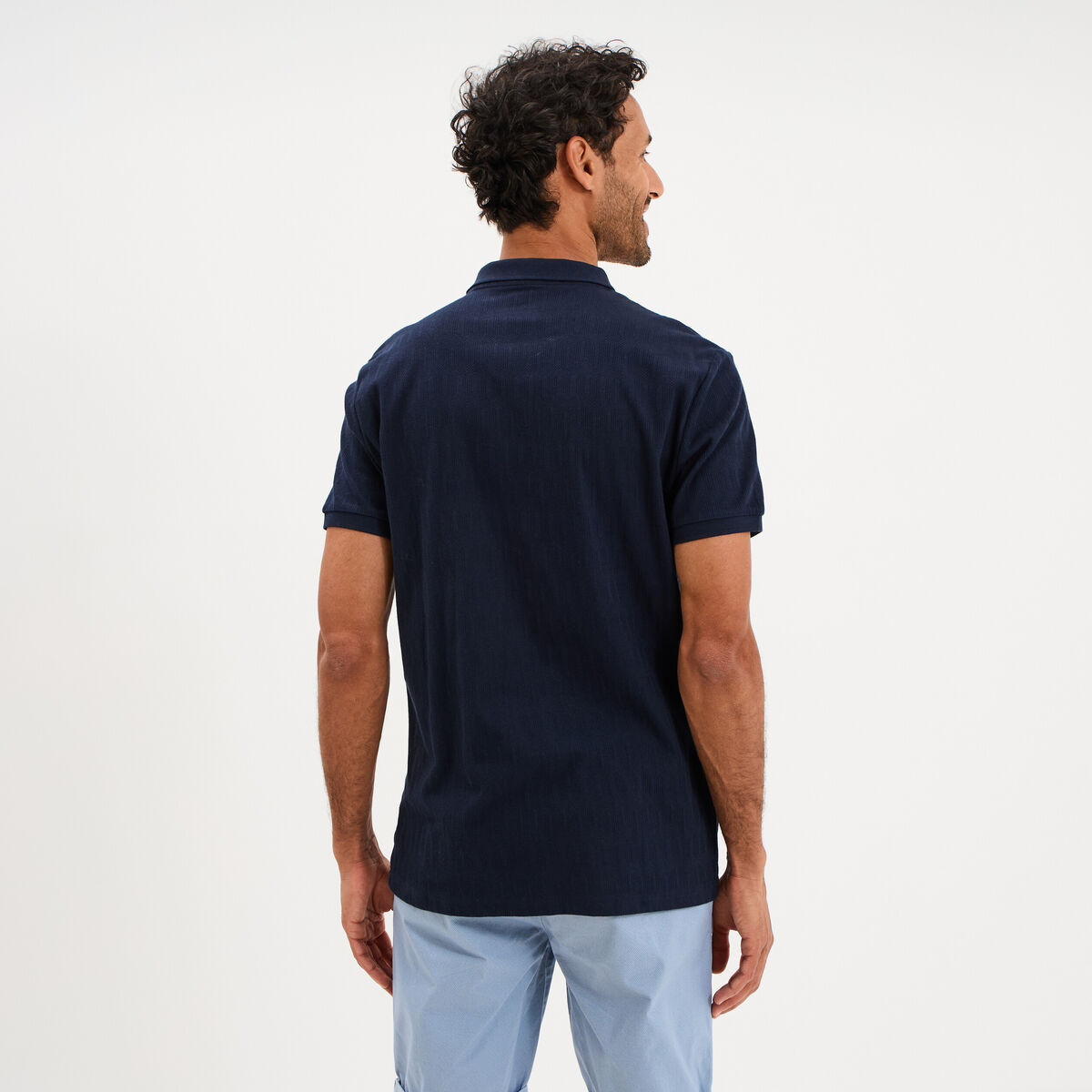Polo textur&eacute; manches courtes bleu marine homme